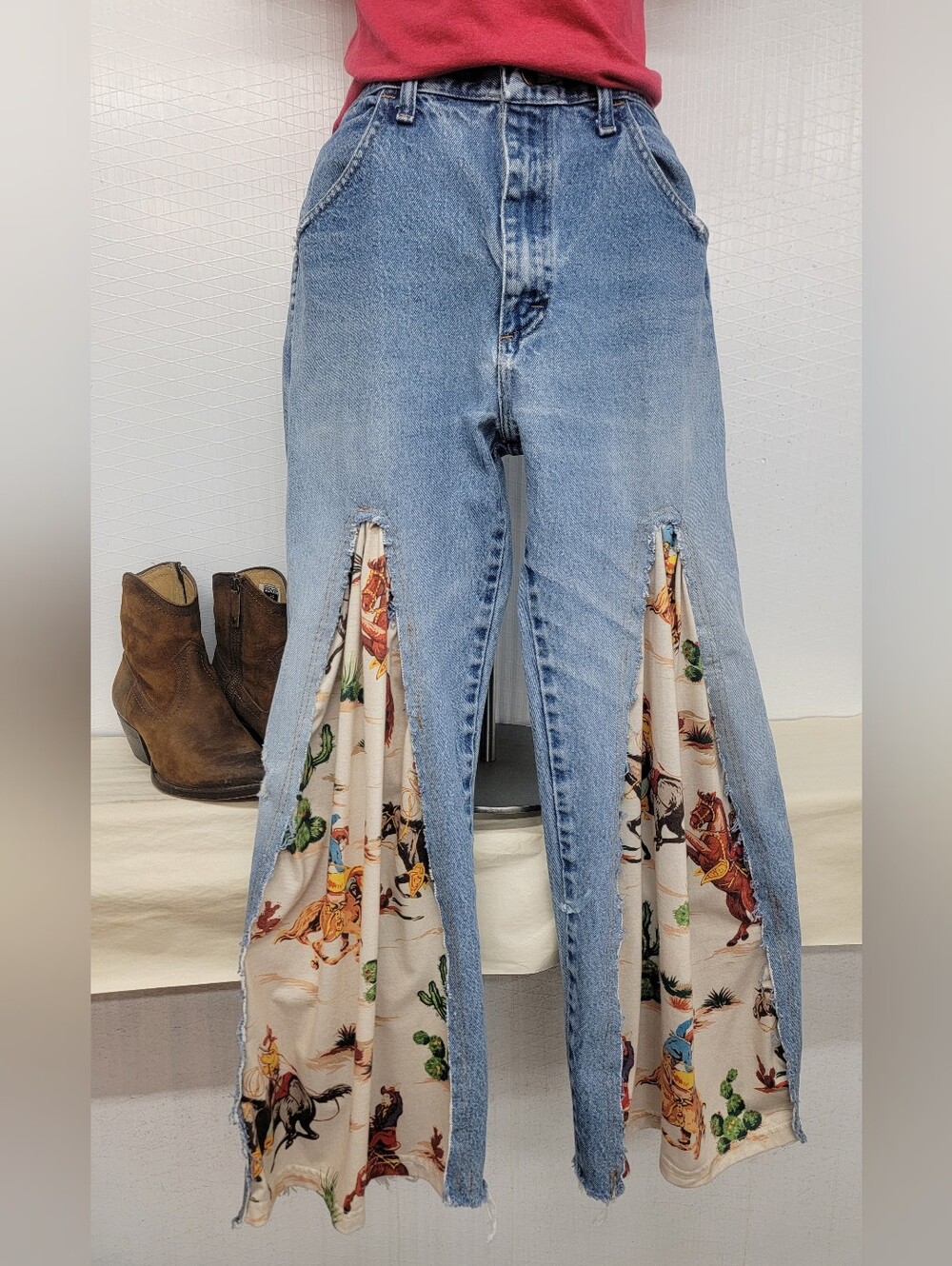Vintage Jeans With Cowboys & Bucking Broncs - Upcycled